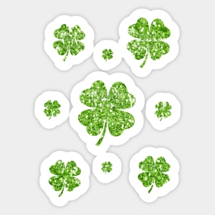 St Patricks Day, Green 4 Leaf Faux Glitter Clovers Sticker